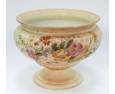 A Royal Worcester, Wrythen blush ivory pedestal bowl, circa 1906 