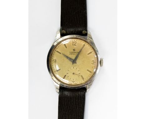 A gentlemen's vintage Zenith steel wristwatch with subsidiary seconds dial no. to reverse 9250165 