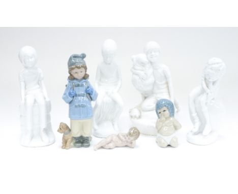 Four white Spode figures, two other figures by Nao etc (one af) (7) 