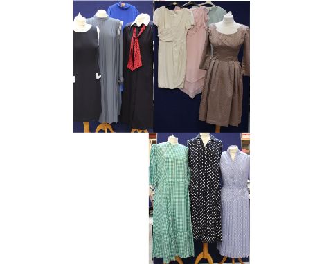 A collection of ladies' dresses in various size, styles and colours, including a 'Susan Small' polka dot dress in blush, an a