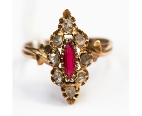 A mid 20th Century diamond and ruby ring, in the Victorian style