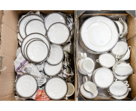 A quantity of Royal Doulton 'Sarabande' tea and dinner set, nine cups, plates etc (Two boxes)