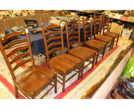 A set of six contemporary hardwood ladder back chairs, with shaped wooden seats, (6)