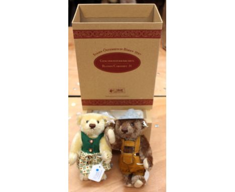 A boxed Steiff limited edition Austria Bears 1997 'Brother and Sister Bears' caramel mohair boy and blonde mohair girl, no. 9
