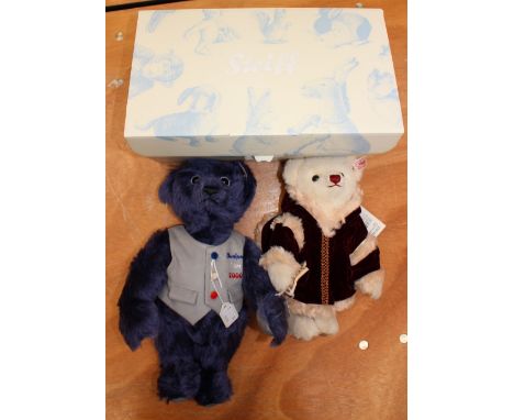 A Steiff limited edition 'Bonjour L'an 2000' teddy bear, dark blue mohair, no. 323 of 1500, model no. 658075, with certificat