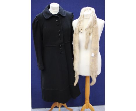  One black wool 1960s coat, Peter Pan collar, high waisted and button detail (worn when the vendor visited the Beatles in the