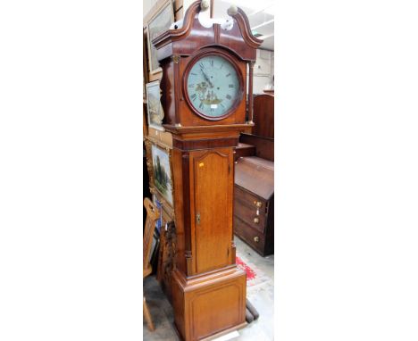 A George III oak and mahogany longcase clock, circa 1810, the dial inscribed 'T. Smith, Sheffield' the  the hood with a swan 