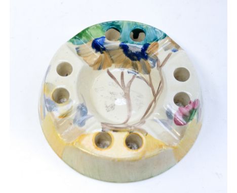  Clarice Cliff for Wilkinson, a Rhodanthe (blue) ashtray/cigarette holder, circular form, model 740, Bizarre marks