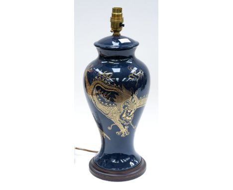 A Wedgwood 'Ming Dragon' lamp base baluster form with gilt butterfly and dragon design 