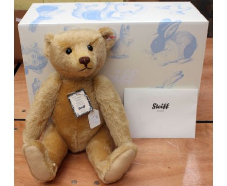 A boxed Steiff limited edition Jubilee, 25 years of the British Collector's Bear, blonde mohair growler, no 285 of 1000, mode