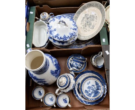 A Booths 'Real Old Willow' pattern tea set, including teapot, cups, saucers, etc, gilded to the rim, together with Blue and W