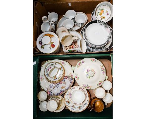 A Cauldon china part tea and dinner service with Royal Worcester part service and a Charlotte Rhead trinket tray etc (two box