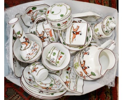 A quantity of Coalport and Wedgwood hunting scene ceramic tea wares (qty)