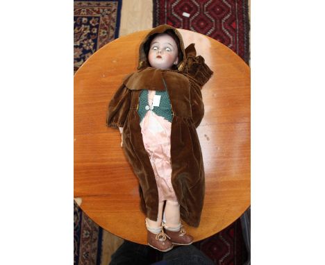 A Max Handwerck bisque head doll, sleeping eyes, open mouth, in original velvet costume