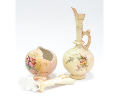 A pair of Royal Worcester ewers, blush ivory ground, restored and af (2)