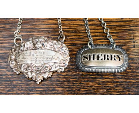 A George IV silver 'Sherry' bottle ticket, of oval form with gadroon border, hallmarked for Charles Rawlings, London 1823, we