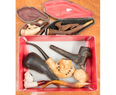 Pipes to include Black Forest carving, Meerschaum, ceramic and stoneware (7) 