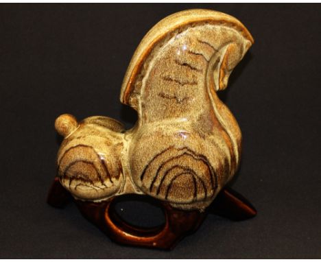 A West German ceramic horse, mottled brown tones, circa 1960s/1970s, 33cm high
