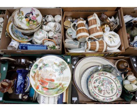 Four good boxes of assorted ceramics, including Royal Worcester, Torquay ware, Wedgewood boxed cabinet plates, marble eggs et