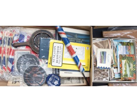 Ford Sierra owners manual, the second Hillman Minx manual, assorted car magazines, postcards and Jubilee memorabilia 