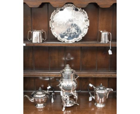 An EPNS American coffee peculator, reminiscent of a Samovar with EPNS teapot, hot water jug etc