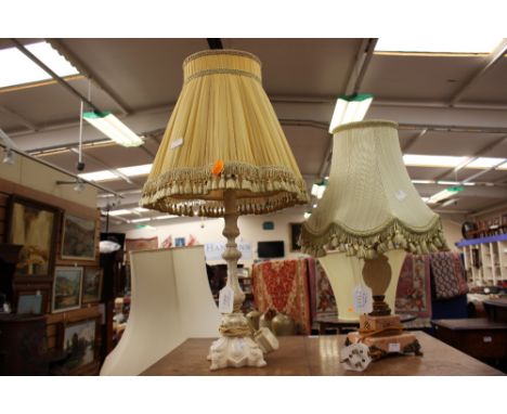 Two lamp bases, both with shades