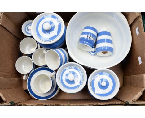 T.G. Green 'Blue Band' canisters bowls, cups and sugar castor, (some af) (14) 