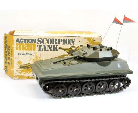 Palitoy vintage Action Man Scorpion Tank, #34710, Good Plus within Fair to Good opened box.