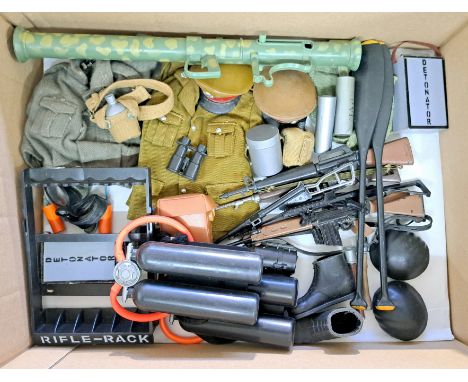 Palitoy Action Man vintage, a group of loose guns/weapons to include Bazooka, Machine guns, Rifles, plus others (some duplica