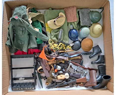 Palitoy Action Man vintage loose clothing/accessories to include guns, various part outfits, helmets/hats plus others - see p