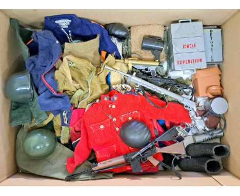 Palitoy Action Man vintage unboxed group of loose accessories to include part outfits, boots, rifles, hats, belts, plus other