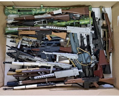Palitoy Action Man vintage, a group of loose guns/weapons to include Bazooka, Machine guns, Rifles, plus others (some duplica