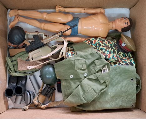 Palitoy Action Man vintage, unboxed group to include undressed eagle eyed, gripping hands figure plus various accessories inc