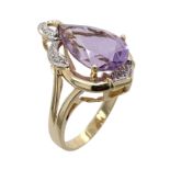 Ring 5,19g 585/- Gelbgold mit 3 Diamanten zus. ca. 0,03 ct. und Amethyst, Ringgröße ca. 56