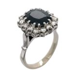 Ring 5,16g 585/- Weißgold mit 14 Diamanten zus. ca. 0,56 ct. und Saphir, Ringgröße ca. 54