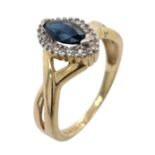 Ring 3,92g 585/- Gelbgold mit 4 Diamanten zus. ca. 0,02 ct. und Saphir, Ringgröße ca. 58