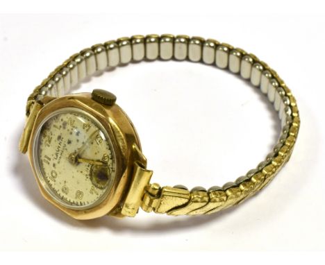 LADIES 9CT GOLD LAVINA WATCH  Art Deco octagonal case, stamped 9.375, 20.9mm diameter, 17 jewels, on 9ct rolled gold expandin