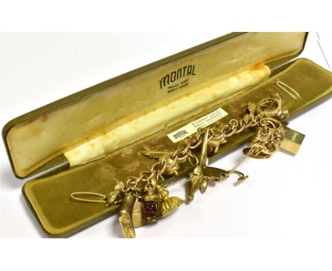VINTAGE 9CT GOLD CHARM BRACELET  16cm long x 6.6mm wide, oval curb link bracelet, links individually stamped 9.375, with padl
