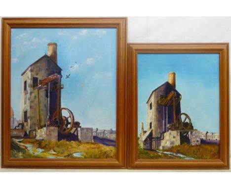 JRM (British 20th century): Cornish Beam Engine at Wheal Kitty, two oils on board signed with initials, one dated 1998 verso,