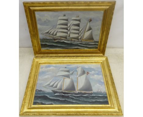 English School (Early 20th century): Ships' Portraits, pair oils on board signed K and dated 1904, 29cm x 45cm - Condition Re