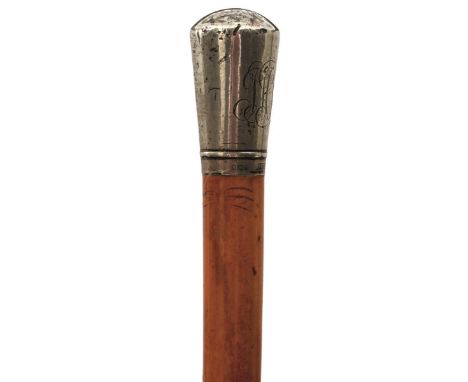 AN EARLY 20TH CENTURY SWORD STICK, the silver pommel engraved with monogram THJ and hallmarked London 1910 with maker's mark 