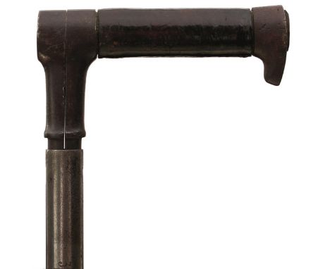 AN ANGLO-SWEDISH STEEL FORESTER'S WALKING STICK FOR MEASURING TREE TRUNKS AND TIMBER, the haft with differing calibrations to