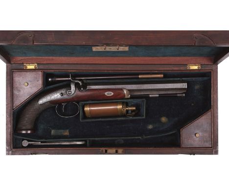 OF 11TH HUSSARS INTEREST, A CASED 40-BORE PERCUSSION DUELLING OR OFFICER'S PISTOL BY MILLS OF LONDON, 9.75inch sighted barrel