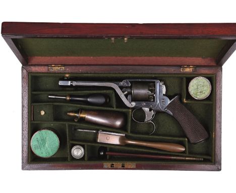 A CASED 80-BORE FIVE-SHOT DOUBLE TRIGGER TRANTER REVOLVER BY DANIEL CLARKE, 5inch sighted octagonal blued barrel, signed and 