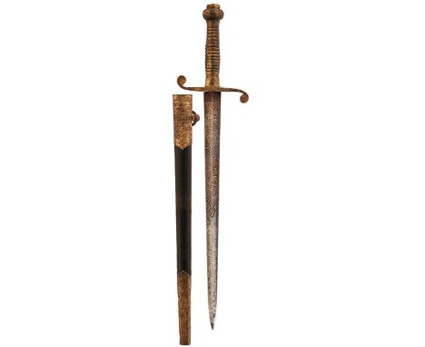 AN IMPERIAL RUSSIAN NAVAL OFFICER'S DIRK, 30cm incurved diamond section blade decorated with laurel sprays, dated 1915 and be