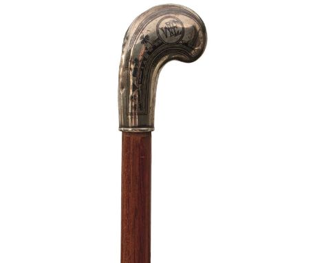 A WORLD WAR 1 PERIOD IRAQI SWORD STICK WALKING CANE, the silver niello handle showing boats on the Tigris/Euphrates and monog