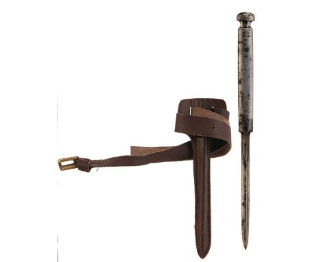 A SCARCE SOE OR OSS NAIL DAGGER, 9cm triangular section fullered blade, plain steel hilt with button pommel, contained in its