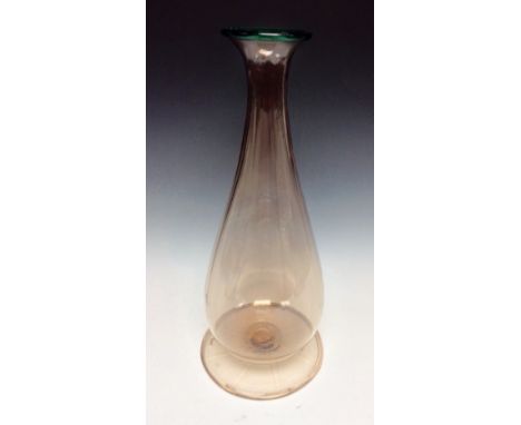 A 19th century large amber Murano glass lamp base with green rim, 43.5cm high