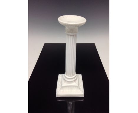 A Sowerby white pressed glass fluted column candlestick, Sowerby trademark, 23cm high, c.1880s