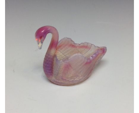 A 19th century Burtles and Tate pressed glass pink opal swan, registration mark 20086, 8cm high, c.1885